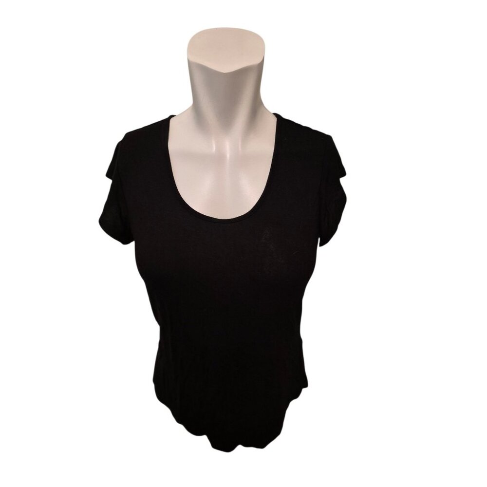 Adrienne Vittadini Modal T shirt Flutter Sleeve Tee Black Sz XS
